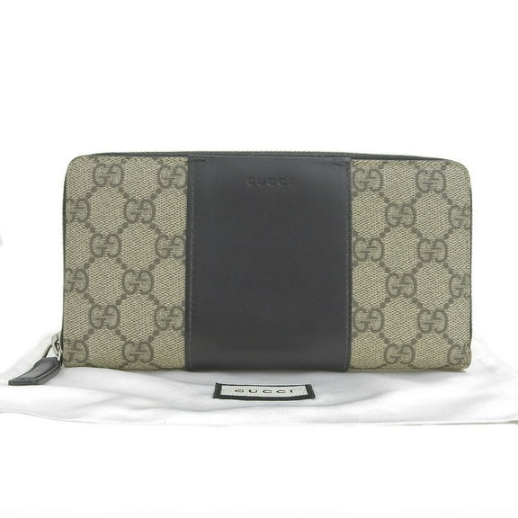Pre-Owned Gucci GG Supreme round long wallet 451249 2067 beige black (Good)