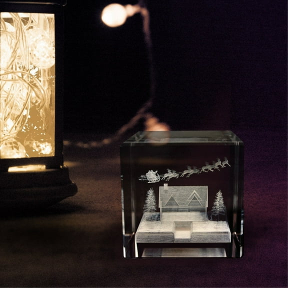 Up On The House Top Laser-engraved Crystal Cube (pack Of 1)