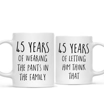 Koyal Wholesale 45th Anniversary Coffee Mug, 45 Years of Wearing the Pants in the Family, Letting Him Think, 2-Pk