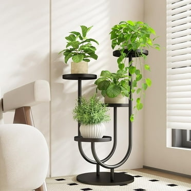 Bamworld Tall Plant Stand Indoor Outdoor, Corner Metal Plant Shelf for Multiple Plants, Holder Display Stand for Balcony Living Room Bedroom（Black）