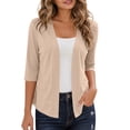 thumbnail image 2 of Women's Stretch Shirt Cardigan Baeitkot Women's Solid Color Casual Imitation Stretch Shirt Cardigan Beige XL, 2 of 7