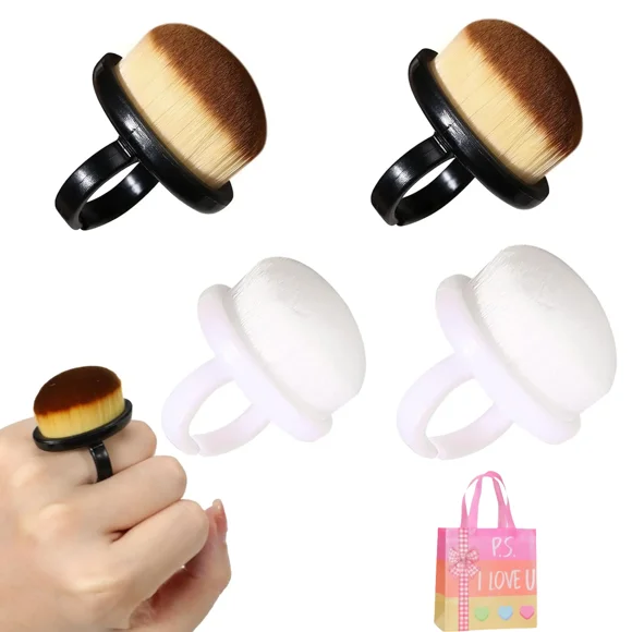 4Packs Nail Dust Cleaning Brush Ring,Soft Brushes for Clean Up Fingernails and Toenails Small Portable Tools for Manicure and Pedicure (black and white)