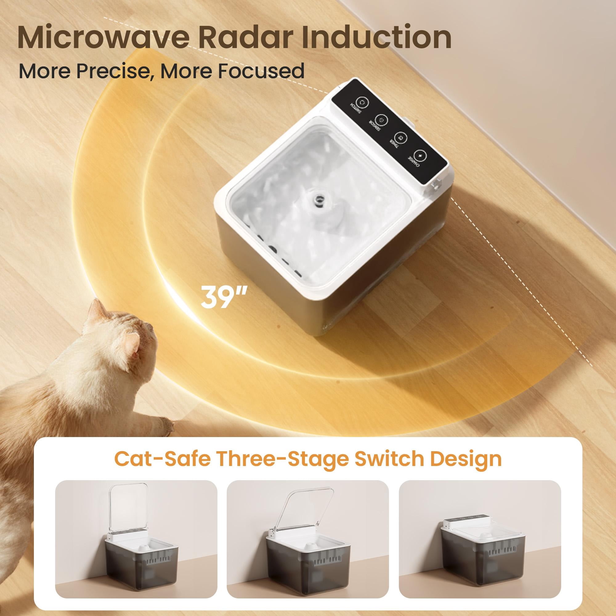 Wireless Rechargeable Battery Operated Cat Water Fountain 304 Stainless Steel105oz/3L Larger Sensor Auto Pet FountainQuiet PumpBPA-FreeRadar Induction