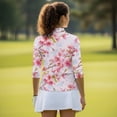 thumbnail image 5 of Uorisanigo Pink Flowers Womens 3/4 Sleeve Golf Shirts Size XL Soft Fashionable Quick Dry Athletic Polo Shirts Versatile Zipper Neck Tennis Tops Casual Outing Wear for Workout Sports, 5 of 7