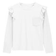 thumbnail image 6 of White Long Sleeve Shirt for Girls, Kids Cute Ruffle Top with Pocket, Soft Stretchy Casual Crewneck Tee for School and Play,Size 11-12 T, 6 of 6