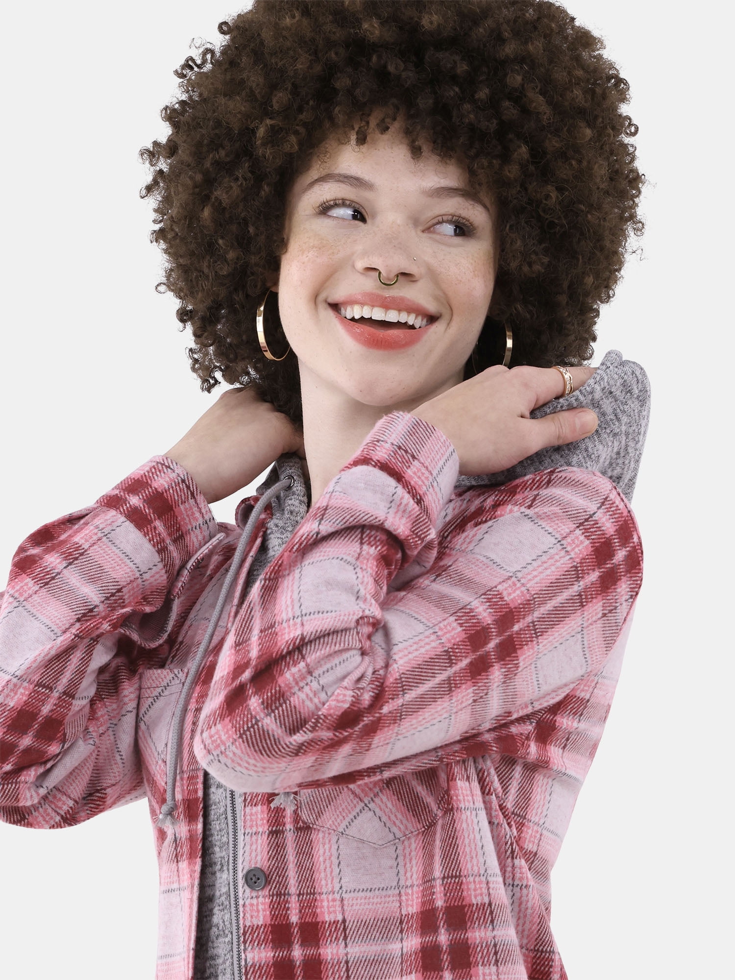 No Boundaries Plaid Button Down Shirt, Women's