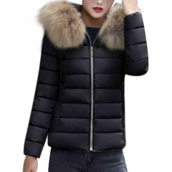 VNKIDY Women Parkas Fashionable Solid Color Lightweight Cotton Padded Short Coats Long Sleeve Zipper Hooded Slim Fit Jacket For Winter Outings Daily Wear Versatile Outerwear