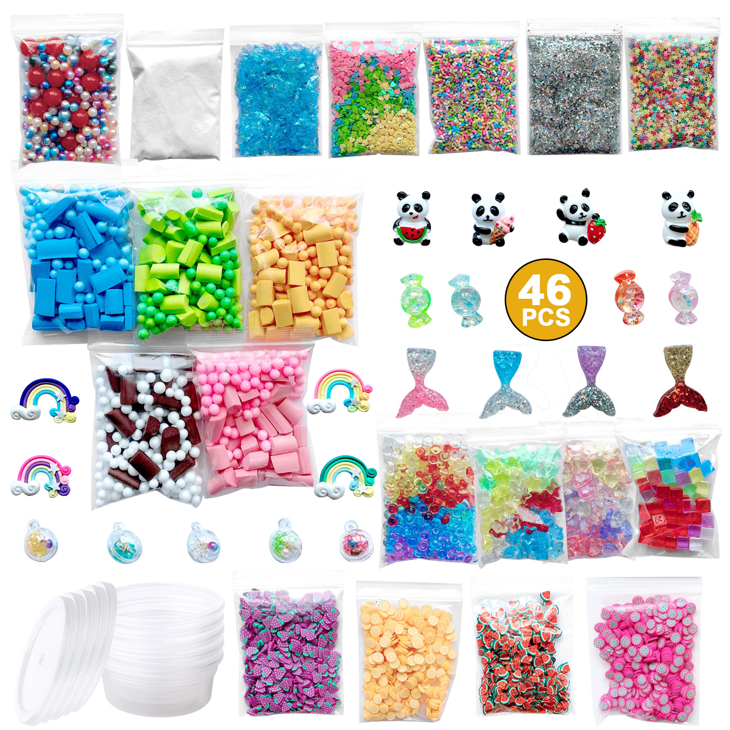 32 Cups DIY Slime Kit For Kids - Crystal Clear Slime With Glow Powder, Foam Balls, Charms & Accessories, Ages 3-12