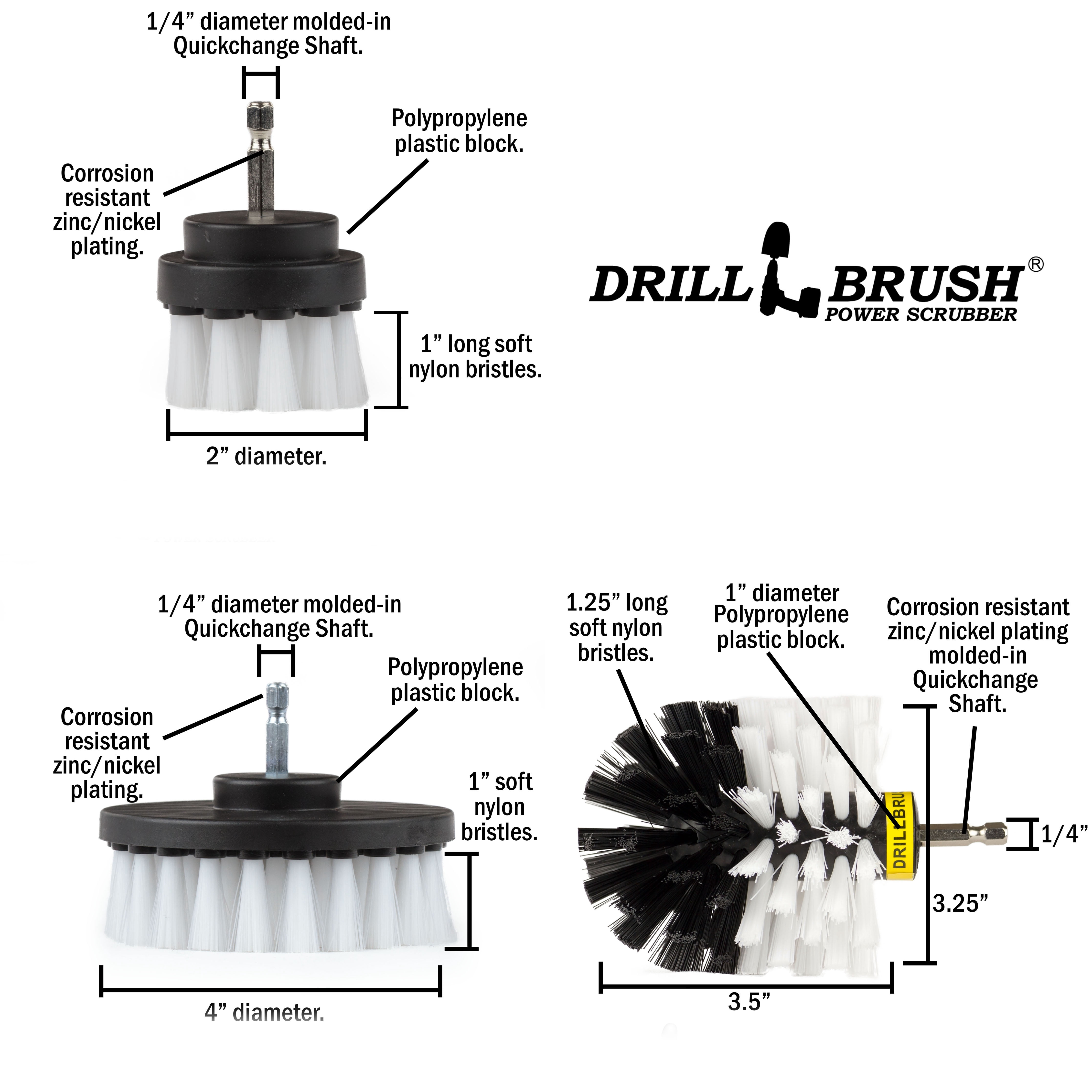 Drillbrush Car Detailing Kit Interior Cleaner Brush Set - 3 Piece Drill Brush Cleaning Tool Attachment Kit for Cleaning Furniture, Carpet, Chairs, Shower Door Glass – Drill Brush Wheel Cleaner Kit