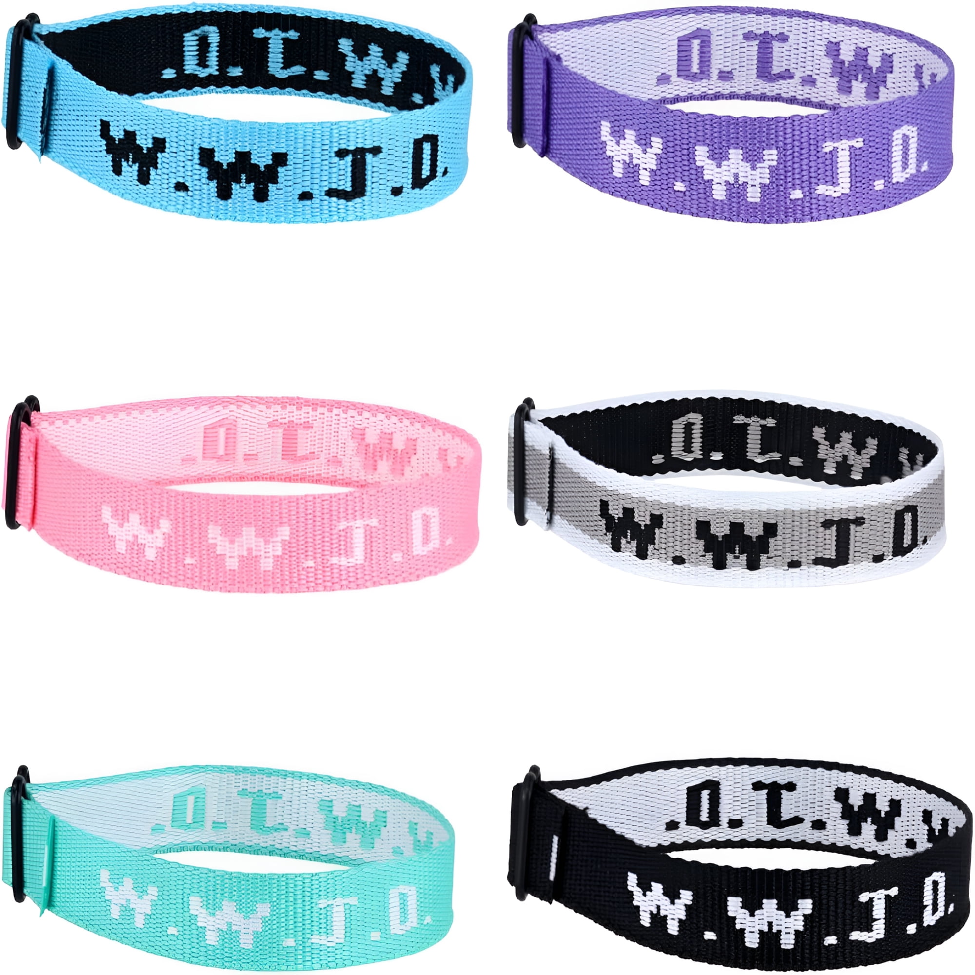 DESIGNICE 6-Pack of Christian WWJD Bracelets, Multicolor, 9.84x0.71x0.16in Nylon