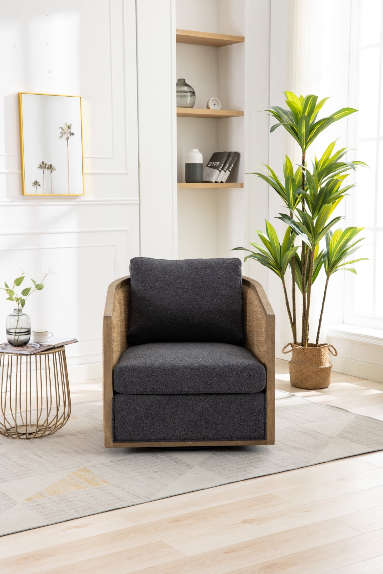 Velvet Swivel Barrel Chair with Throw Pillow 360 Degree Swivel