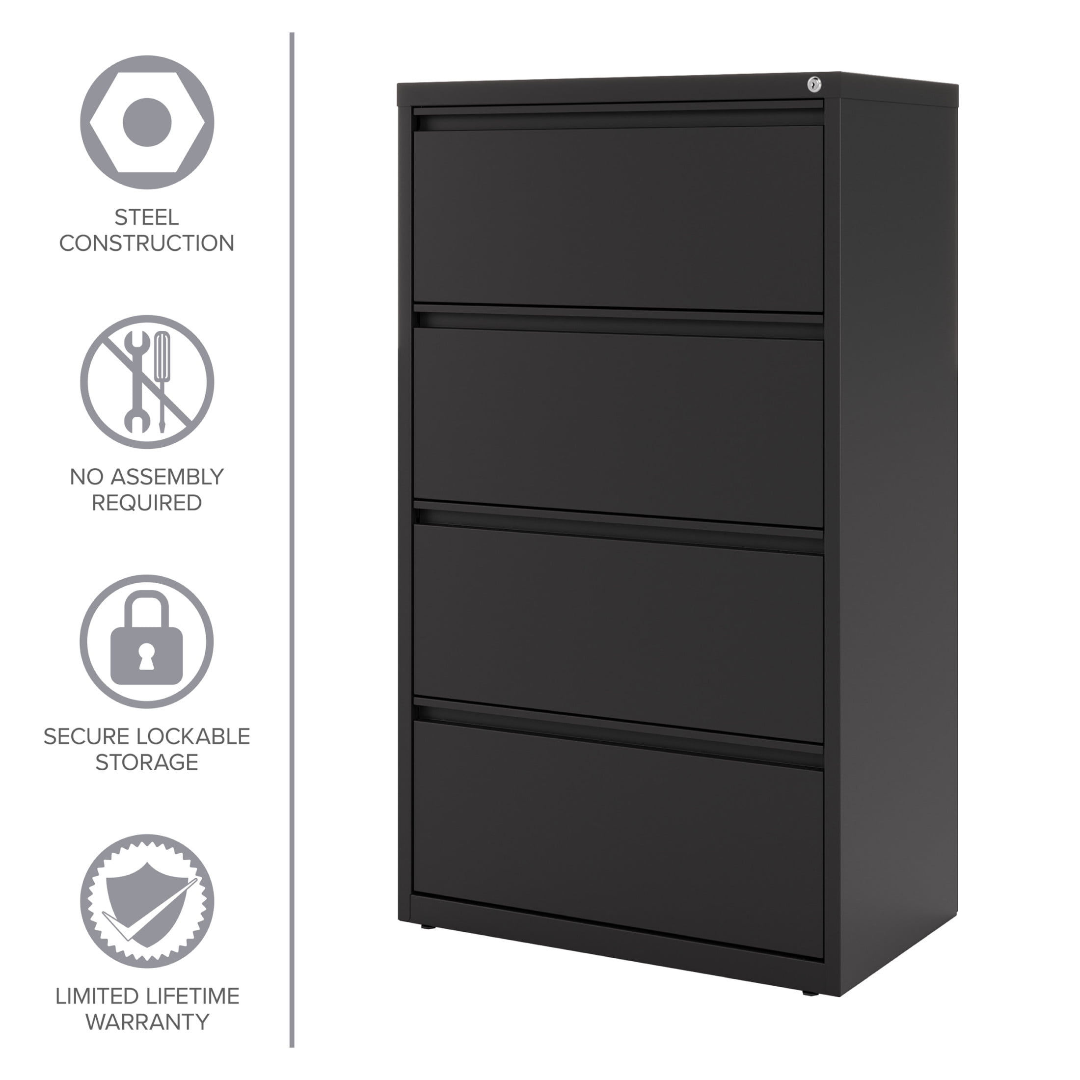Hirsh 30 Inch Wide 4 Drawer Metal Lateral File Cabinet for Home and Office, Holds Letter, Legal and A4 Hanging Folders, Black
