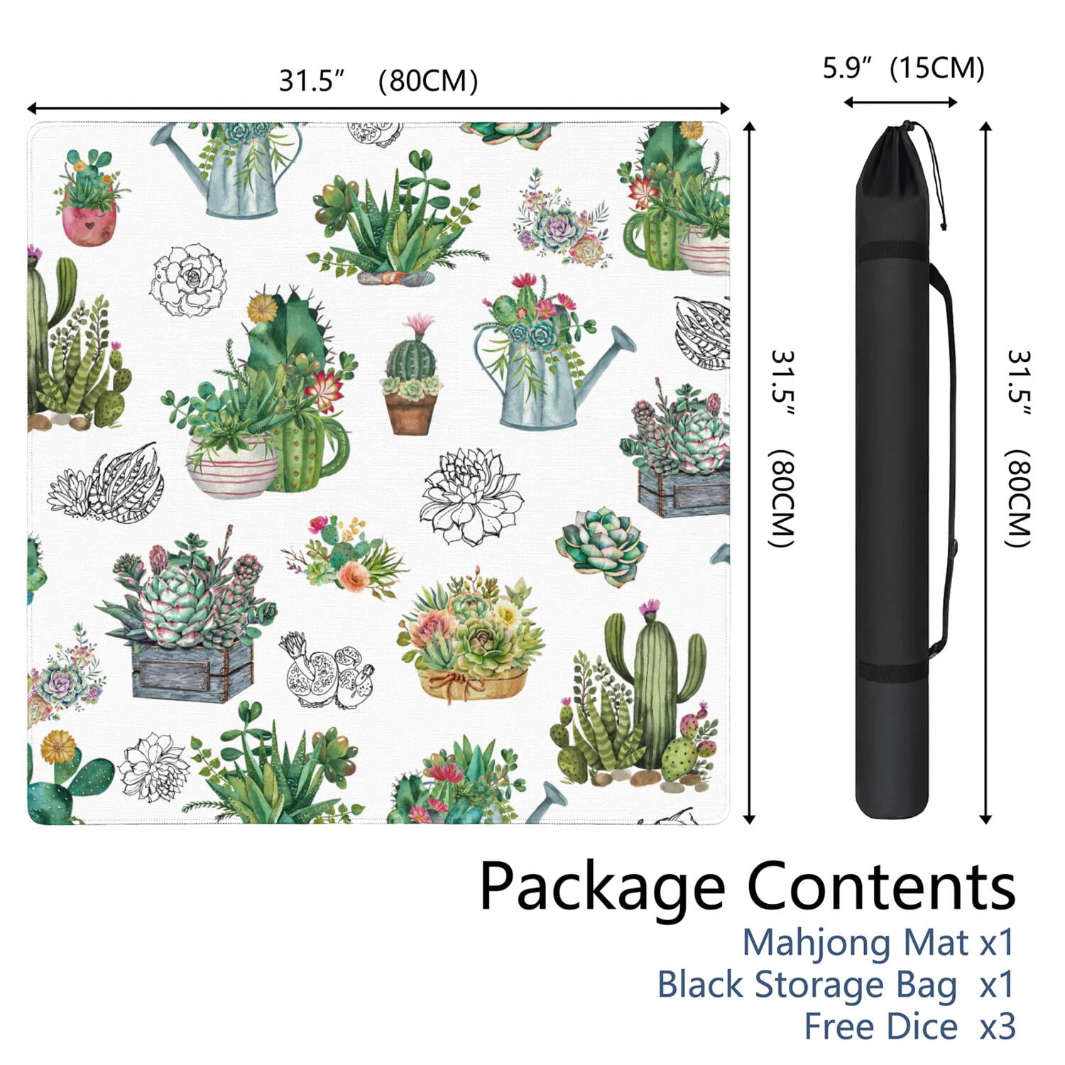31.5 Inch Botanical Style Mahjong Mat Made of Rubber with Anti-Slip Non-Skid Backing and Noise Reduction Technology for Multi-Purpose Game Table Use