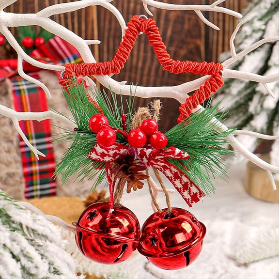 cpengpj Christmas Star Metal Bells Ornament with Red Berries, Red, Gold, White Hanging Decor for Tree, Gift, Festive Home Decoration