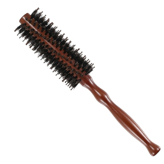 Unique Bargains Nylon Bristle Round Curling Hair Twill Comb with Wood Handle for Hair Drying Styling Brown 10 Row S