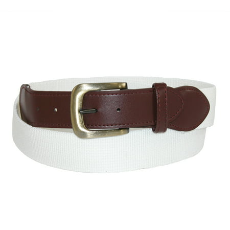 CTM - Size Small Mens Fabric with Leather Tabs Casual Golf Belt, White - www.waterandnature.org