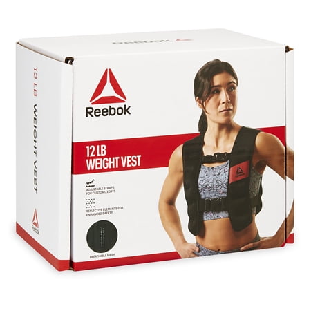 REEBOK DELTA WEIGHTED VEST 12 LB, 20 LB, 40 LB, BLACK, ADJUSTABLE, UNISEX SIZING