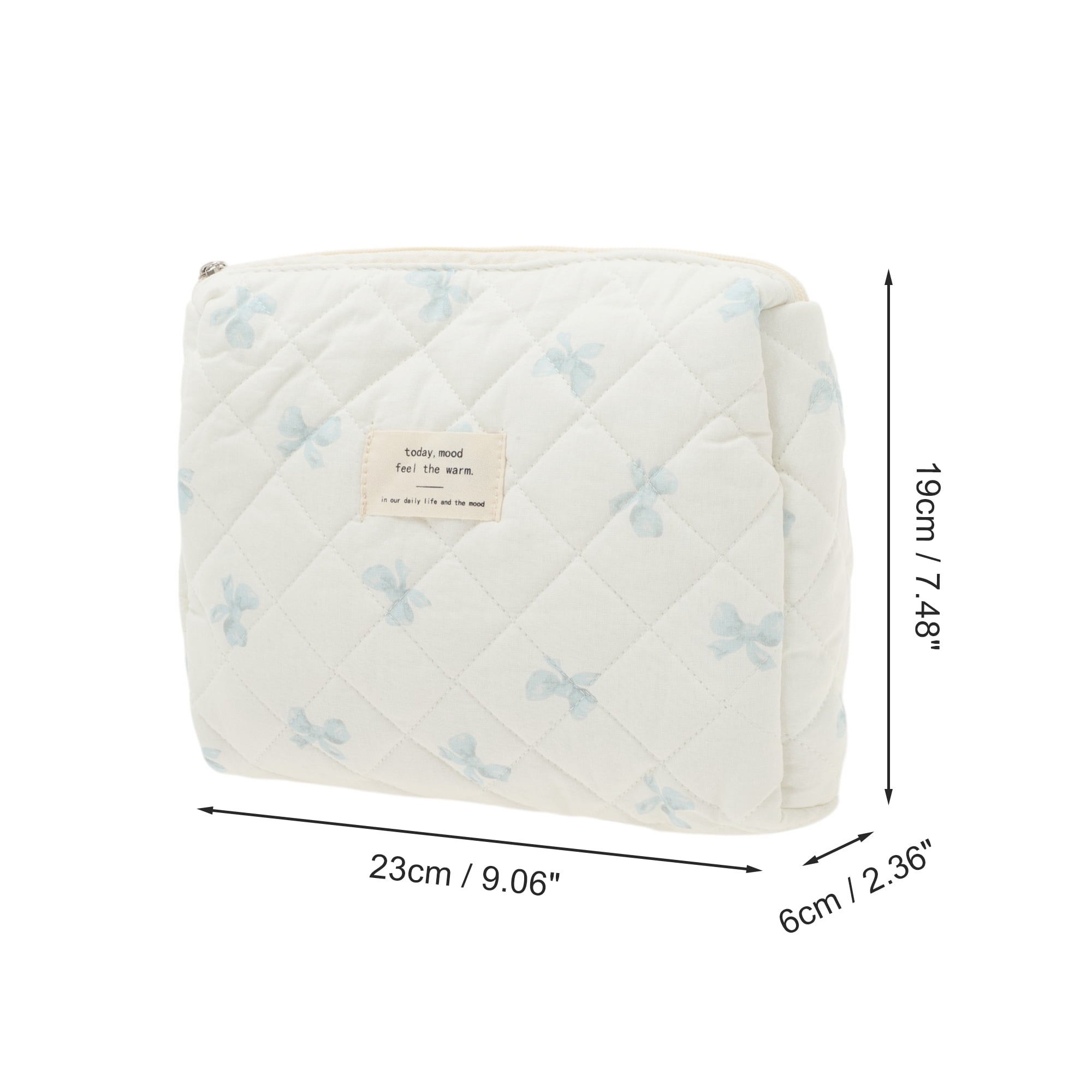 Unique Bargains 1 Piece Bow Quilting Makeup Bag with Smooth Zipper White, Blue