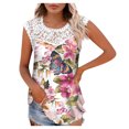 thumbnail image 1 of Camiseta sin mangas de encaje con estampado de mujer Camiseta sin mangas de empalme de cuello redondo Camiseta ligera y cómoda delgada OAVQHLG3B Store  lin121212, 1 of 5