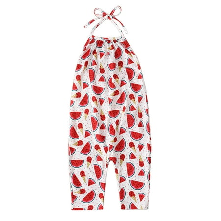 

DxhmoneyHX Toddler Baby Girls Summer Jumpsuits for Kids Halter Backless Harem Romper Pants Casual Print Summer Clothes with Pocket