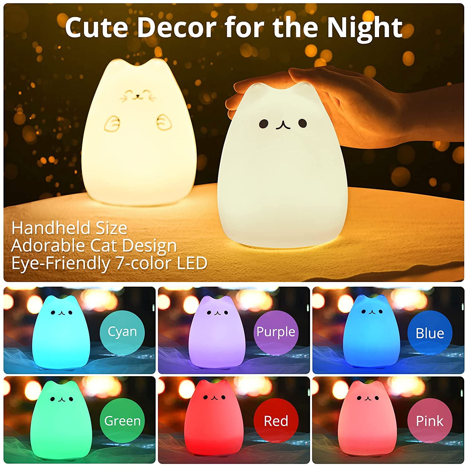 Cat Lamp, Cute Kitty Night Light, Gifts for Women Teen Girls Baby, Night Lights for Kids Bedroom, Cute Christmas Kitty Silicone Nightlights for Children Toddler.