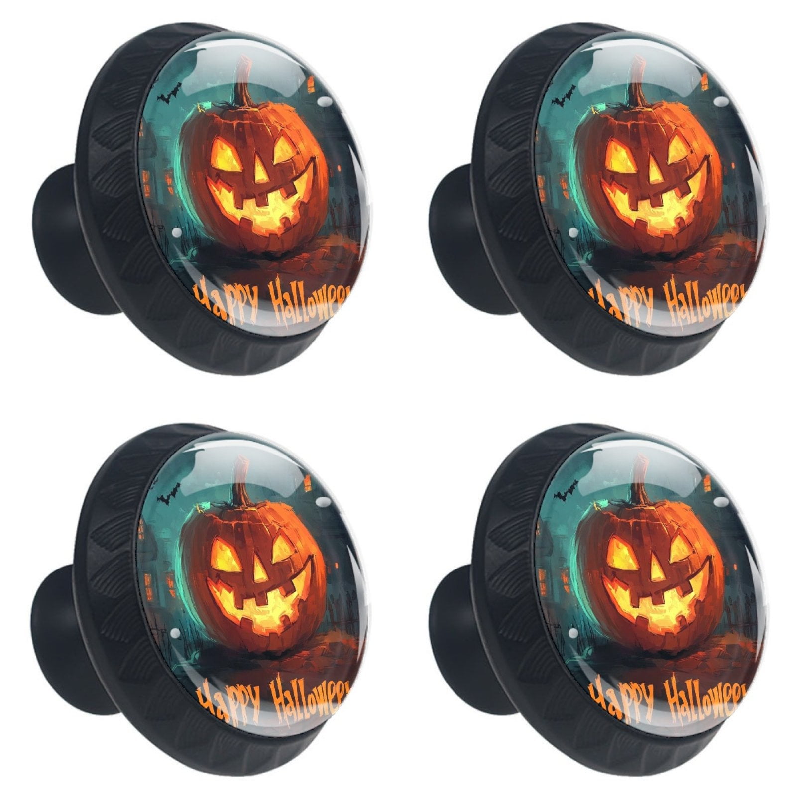 4 Pcs Happy Halloween Knobs for Kitchen Cabinet Cupboard Dresser Bookcase Drawer Pulls Handles Round Home Decor