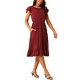 thumbnail image 4 of INSPIRE CHIC Women's Summer Casual Dress with Pockets Flutter Short Sleeve Crew Neck Ruffle Hem Midi Dress Red M, 4 of 4