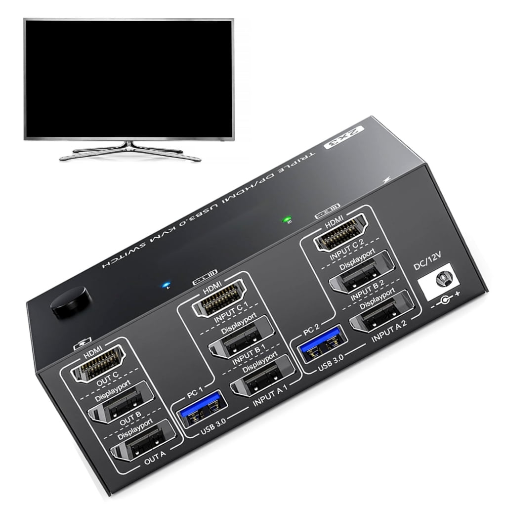 USB3.0 KVM Switchrt 8K@60Hz 4K@60Hz for 3 Monitors 2 Computers with 4 USB Port