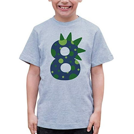 

7 ate 9 Apparel Boy s Eight 8th Eighth 8 Dinosaur Spikes Dino Birthday Grey T-Shirt