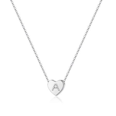 Turandoss 14K White Gold Plated Choker Cz Tiny Heart Name Pendant Necklace for Women Letter Jewelry Birthday Teacher Appreciation Mothers Day Graduation Gifts for Her Mom Kids Teen Girls Wife Ideas