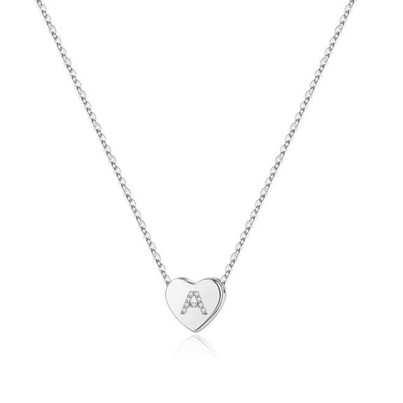 Turandoss 14K White Gold Plated Choker Cz Tiny Heart Name Pendant Necklace for Women Girls Kids Letter A-Z Cute Jewelry Personalized Birthday Gifts Gifts for Women Teen Girls