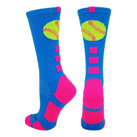 - Softball Logo Crew Socks (Electric Blue/Neon Pink, Medium) - Electric Blue/Neon Pink,Medium