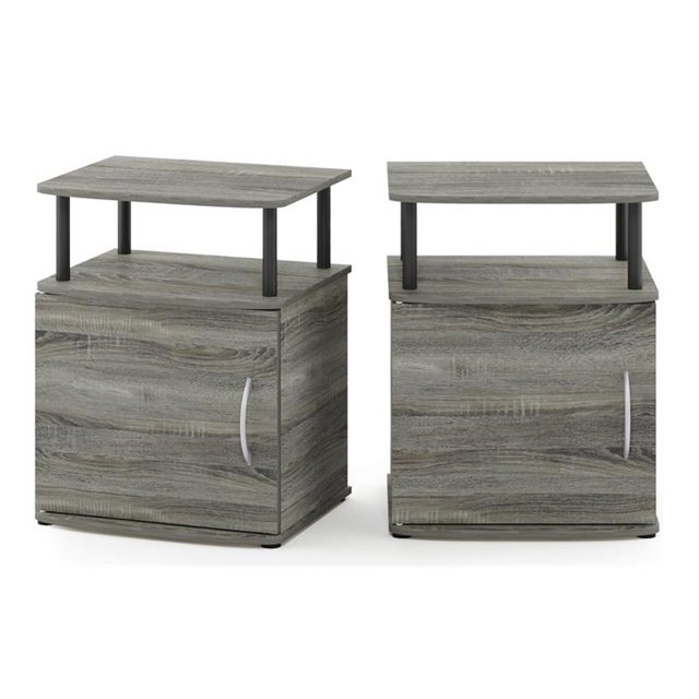 Pemberly Row Engineered Wood End Table in French Oak Gray/Black (Set of 2)