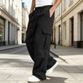 thumbnail image 3 of EANJE Men's Cargo Sweatpants Straight Wide Leg Sweat Pants with Pockets Open Bottom Elastic Drawstring Waist Joggers Pants for Winter Daily​ Warm Wear Black M, 3 of 8