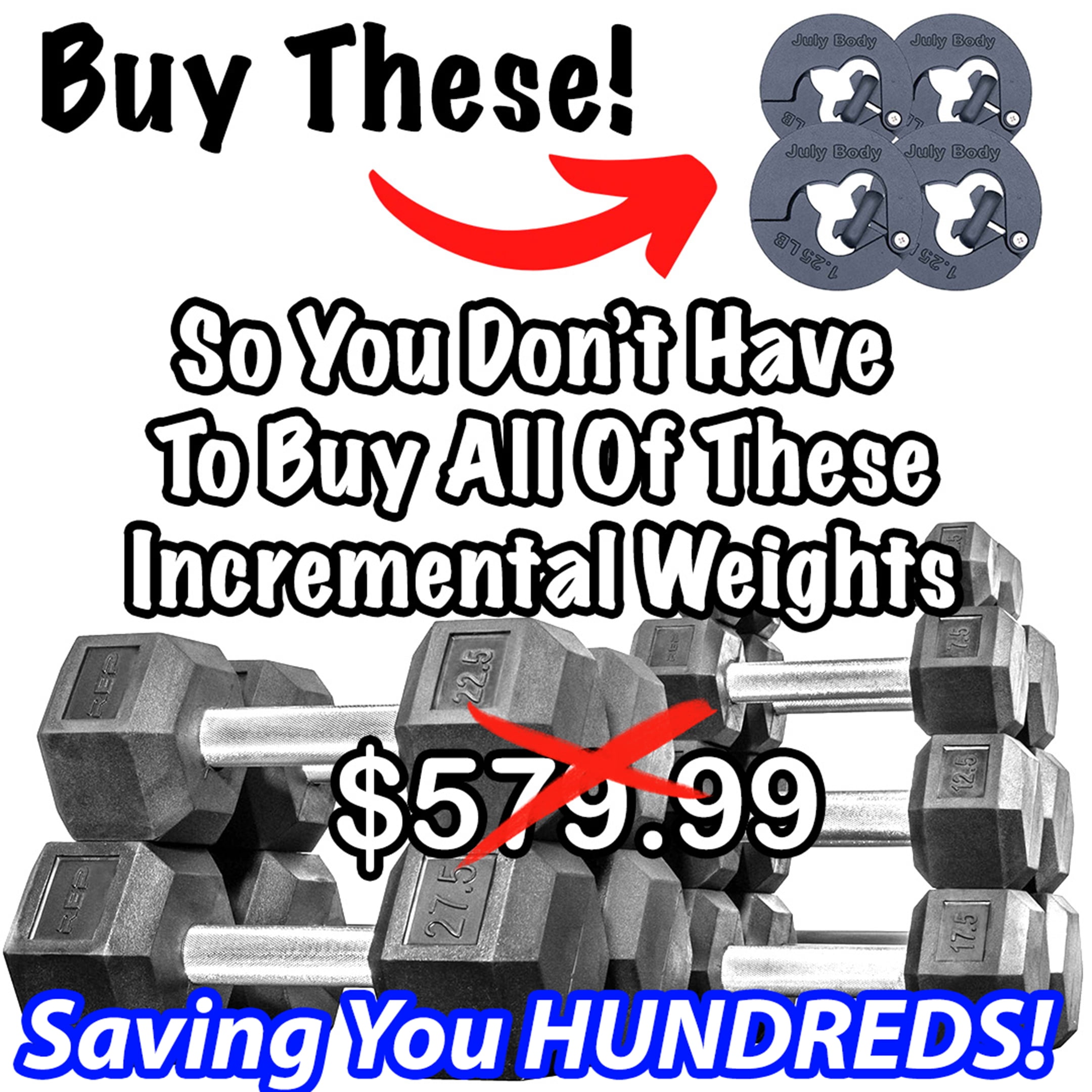 July Body 1.25 Pound Weight Clips – Adds 2.5 Total Pounds - For Dumbbells, Kettlebells, and Barbells -  Dumbbell Add Weight - Dumbbell Weight Clips - Weight Clip - Fractional Weight Plate