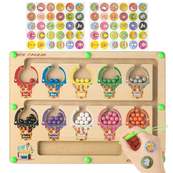 sixwipe Magnetic Color & Number Maze, Wooden Color Matching Learning Counting Puzzle Board, Magnetic Puzzle Toys for Boys Girls 3 4 5 Years Old