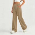 thumbnail image 3 of Boys Girls Wide Leg Pants Solid Elastic Waist Drawstring Sport Pants Kids Casual Comfy Versatile Trousers Khaki 5-6 Years, 3 of 6