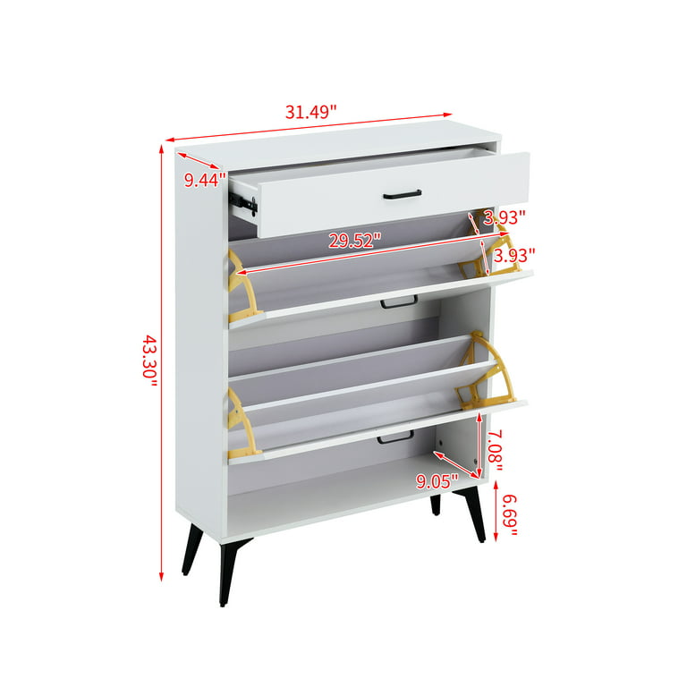 Shoe Cabinet with 2 Flip Drawers and Open Shelf,Free Standing Shoe Racks  Storage Cabinet with Metal Legs,Shoe Organizer Entrance Shoe Storage  Cabinet