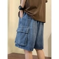 thumbnail image 5 of EMMIOL Men's Y2K Denim Shorts Mid Elastic Waist Baggy Jean Shorts Loose Fit Jorts Retro Hip Hop Shorts, 5 of 7