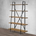 thumbnail image 2 of Ailis 71.5" Leaning Etagere Brown Pine Wood Metal Frame Bookcase Five-shelf Media Tower, 2 of 6