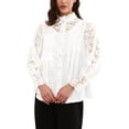 thumbnail image 2 of INSPIRE CHIC Lace Trim Top for Women's Elegant Stand Collar Victorian Long Sleeve Button Down Blouse S White, 2 of 6