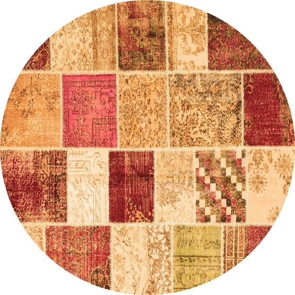 Ahgly Company Indoor Round Patchwork Orange Transitional Area Rugs, 3' Round