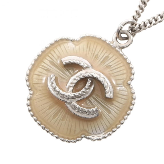 Pre-Owned CHANEL Coco Mark Necklace, Stainless Steel, Women's, Silver (Good)