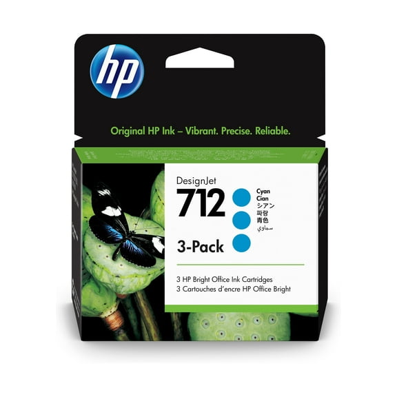 HP 712 3-pack 29-ml Cyan DesignJet Ink Cartridge, 3ED77A