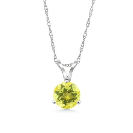 Canary Yellow Pendant - 1.00 Ct Round Canary Mystic Topaz 18K White Gold Pendant With Chain