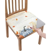 Painted Pumpkins Chair Seat Covers for Dining Room Stretch Chair Seat Covers Set of 6, Chair Seat Protector Cushion Slipcovers for Kitchen Restaurant Office Thanksgiving Fall Leaves Autumn Bird