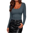 thumbnail image 4 of YanHoo Long Sleeve Shirts for Women Trendy Scoop Neck T-Shirts Slim Fit Tunic Tops Comfy Basic Solid Color Tee, 4 of 8