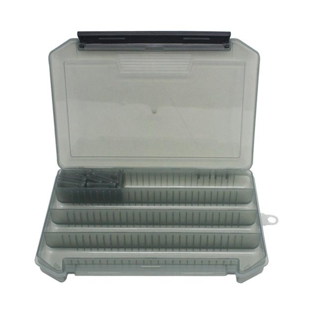 Estuche organizador portátil para aparejos de pesca con divisores extraíbles para señuelos, cebos, anzuelos y aparejos de agua salada y dulce. gris