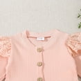 thumbnail image 4 of HAiming Toddler Girls Cotton Outfit Long Sleeve 1/2 Button up Ruffle Lace Bow Dress and Pants 2 PCS Set, 4 of 9