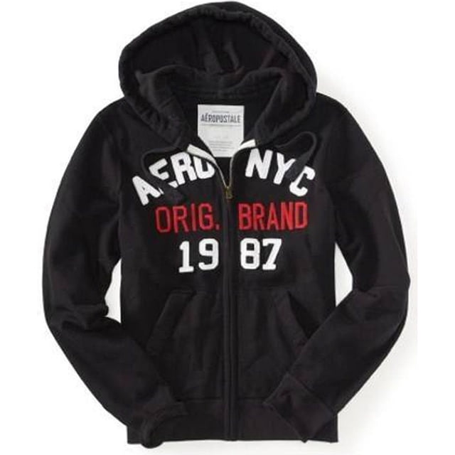 Sudadera con capucha Aeropostale Polar con cremallera completa Hombre Negro Mediano